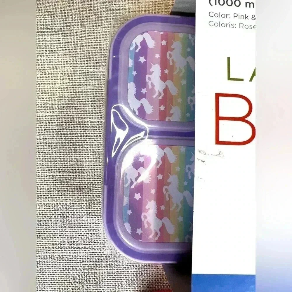 NEW 2 pk Bento Box Kinsho BPA free 34 fl oz‎ w/utensils unicorns and bird prints